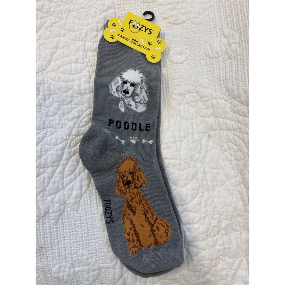 Foozy's Canine Collection Poodle Socks Women SZ 9-11 Gray Polyester Blend New